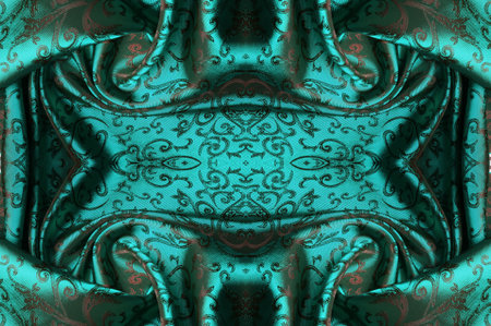 Seamless texture. Silk fabric. Blue-green-red shades. If you're looking for sophisticated beauty, look no further than this lace fringe!の写真素材