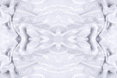 Seamless kaleidoscope. The fabric is silky white and gray. An ultra-modern print and a delicate,...