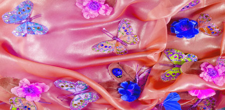 seamless. The blue and red colors of the fabric are inlaid with flora and fauna. Fashion is not necessarily associated with labels. It's about something else that comes from within youの写真素材