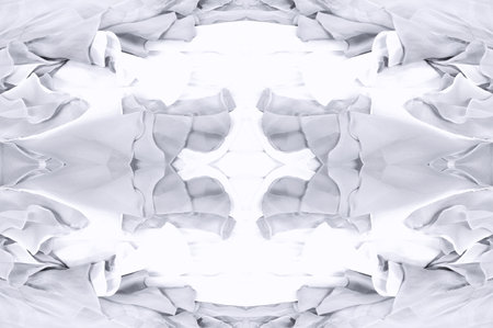 Seamless kaleidoscope. The fabric is silky white and gray. An ultra-modern print and a delicate, airy quality combine in this chiffon with an abstract silk print.の写真素材