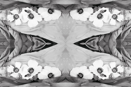 seamless. the black and white colors of the fabric are inlaid with flora and fauna.の写真素材