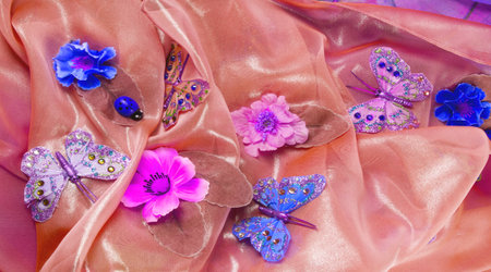 seamless. The blue and red colors of the fabric are inlaid with flora and fauna. Fashion is not necessarily associated with labels. It's about something else that comes from within youの写真素材