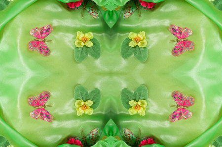 seamless. green-yellow-red fabric inlaid with flora and fauna. dress. Flexibility with yourself and...