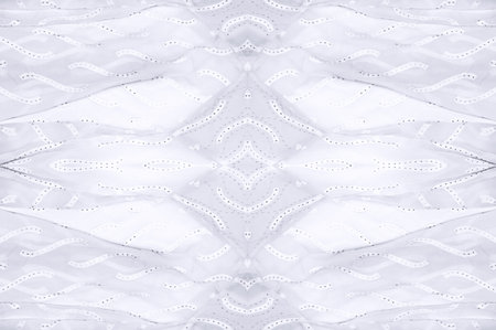 Seamless kaleidoscope. The fabric is silky white and gray. An ultra-modern print and a delicate,...