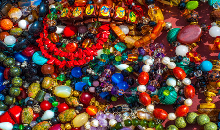 semiprecious stones. Beads pendants decoration. Semi-precious stones are hard gemstones created organically. including lava or ocean hotspots, mines and shells.の写真素材