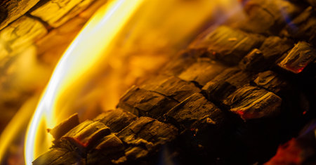 Fire. Enjoy the warm relaxing view of the fireplace! This crackling flame burning fireplace is perfect for your design, meditation and study.の写真素材