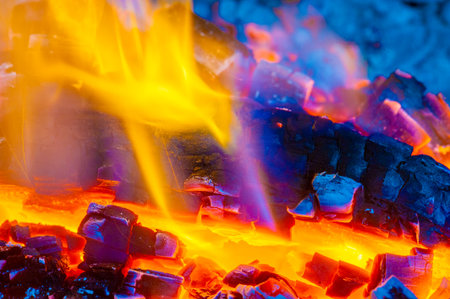 Experience the warmth and comfort of a wood burning flame Create a bright and energetic atmosphere with a bright flame. Enjoy crackling sounds and mesmerizing firewood visuals.の写真素材