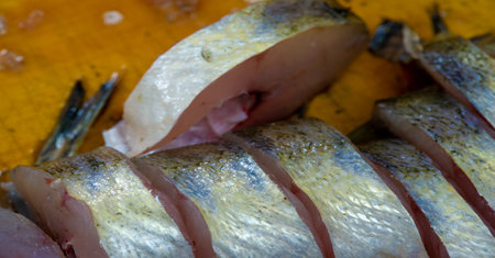 The fish is ready to eat. These are aquatic cold-blooded vertebrates that live both in the sea and in fresh water. Many types of edible fish are excellent sources of nutrients.の写真素材