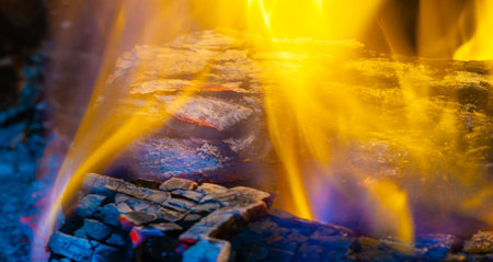 Bright wood fire. Cozy and warm atmosphere Ideal for gathering and roasting marshmallows...