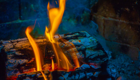Bright wood fire. Cozy and warm atmosphere Ideal for gathering and roasting marshmallows...