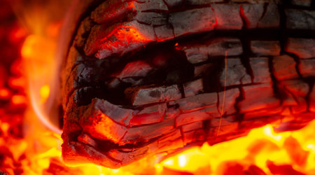 Fire in the fireplace. In the warm light of a campfire, our pupils naturally dilate.の写真素材