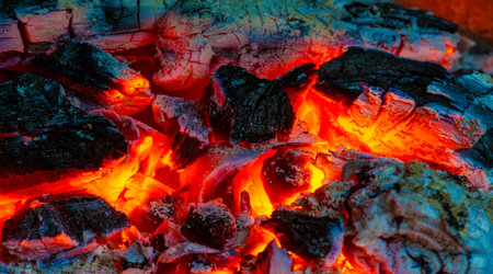 Fire in the fireplace. In the warm light of a campfire, our pupils naturally dilate.の写真素材