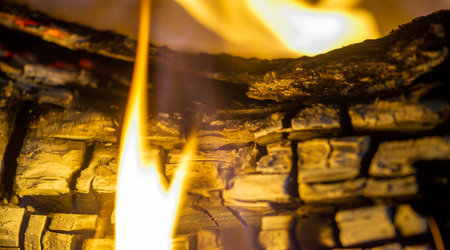 Fire in the fireplace. What could be better than spending a cool evening in your house by the fire, along with your soulmate! The fireplace is truly a truly romantic place.の写真素材