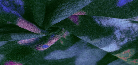 Green woolen fabric with beautiful butterfly print. green red blue. Decor modern, textile art, texture, background, patternの写真素材