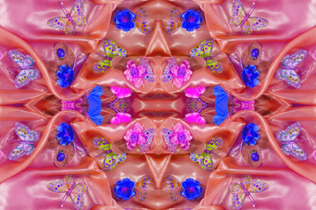 seamless. The blue and red colors of the fabric are inlaid with flora and fauna. Fashion is not necessarily associated with labels. It's about something else that comes from within youの写真素材