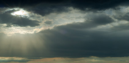 sky, Clouds float into my life, not to bring rain or cause a storm, but to add color to my sunset sky. The sun always shines above the cloudsの写真素材