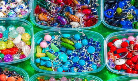 semiprecious stones. Beads pendants decoration. Semi-precious stones are hard gemstones created organically. including lava or ocean hotspots, mines and shells.の写真素材