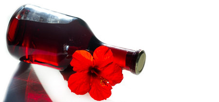 Bottle with red wine. Beer is made by people, wine is made by Godの写真素材