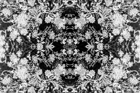 Seamless texture, cotton background, black and white colors. We present you this cotton brocade with a black and white floral pattern.の写真素材