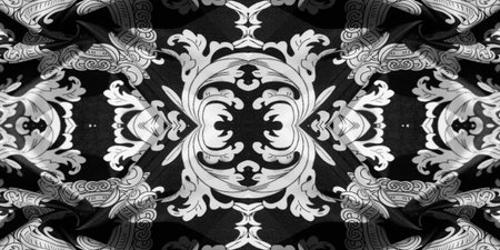 texture, background, black silk fabric with a monogram pattern Exquisite pattern of filigree fabric your design will delight you for a long timeの写真素材
