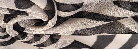 silk fabric, black and white abstract lines. The magical shape of an abstract black and white pattern. Retro modern decor, textile art, design, texture, background, patternの写真素材