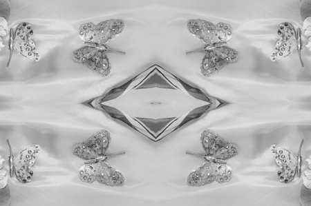 seamless. the black and white colors of the fabric are inlaid with flora and fauna.の写真素材