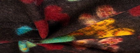 Black woolen fabric with beautiful butterfly print. Decor modern, textile art, texture, background, patternの写真素材