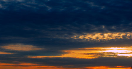 Photo of the sky with clouds, sunrises, sunsets, orange-yellow tones from the setting sun