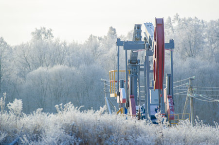 Pumpjack Experience the mesmerizing beauty of oil pumps against a backdrop of glittering frost....