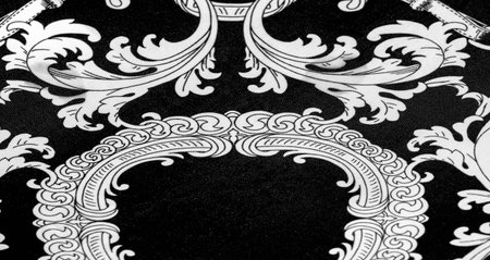 texture, background, black silk fabric with a monogram pattern Exquisite pattern of filigree fabric your design will delight you for a long timeの写真素材