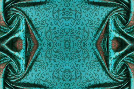 Seamless texture. Silk fabric. Blue-green-red shades. If you're looking for sophisticated beauty, look no further than this lace fringe!の写真素材