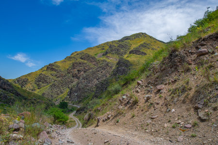 Hiking trail in the mountains of the Sacred Valley of the Incasの写真素材