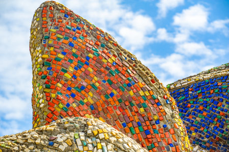 Immerse yourself in a vibrant display of street art. The mosaic creates a stunning visual masterpiece. Experience the creativity and beauty of urban art.の写真素材