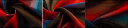 Dark silk scarf with green-red and blue washed-out stripes Long and delicate stole in gradient color, pleasant to the touch Stylish and comfortable accessory that will add sophistication to your lookの写真素材
