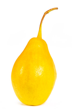 Fresh and juicy pear photographed on a white background. High content of vitamins and nutrients. Ideal for a healthy snack A cut out image without people. Ideal for use in a variety of design projectsの写真素材