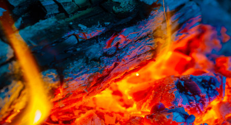 The flame creates a warm and cozy atmosphere Burning wood is energetic and bright Create a cozy...