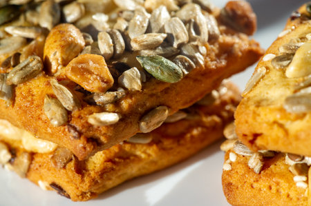 Delicious cookies, granola, grains, seeds and grains - all in one place. Healthy treats for any time of day. Wide selection of dishes to satisfy every craving.の写真素材