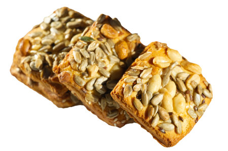 Delicious cookies made from muesli, cereals, seeds and grains. Healthy treats packed with nutrients and flavor. Ideal for a quick snack or energy boost on the go.の写真素材