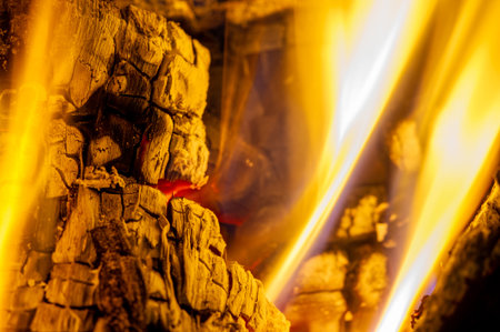 Fire. Enjoy the warm relaxing view of the fireplace! This crackling flame burning fireplace is perfect for your design, meditation and study.の写真素材