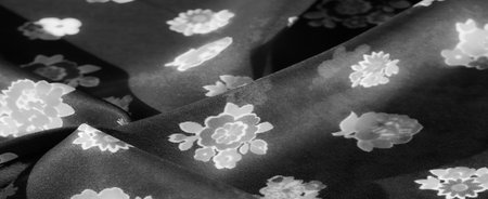 Elegant Black Fabric with Soft Floral Patterns, Suitable for Apparel and Home Decor Textilesの写真素材