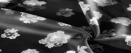 Monochrome Floral Fabric Texture for Fashion Design, Perfect for Interior Decor and Upholstery Projectの写真素材