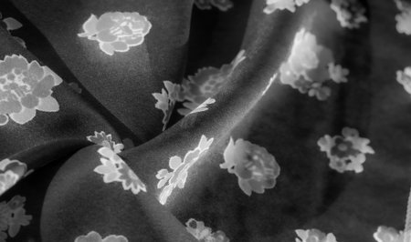 Black and White Floral Fabric with Artistic Patterns, Suitable for Home Decor and Fashion Designの写真素材