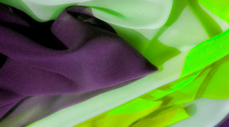 A luxurious fabric in shades of green and black that captures the feelings. Artfully folded to enhance depth and volume, creating a stunning visual appeal. Perfect for creating magical outfits,の写真素材