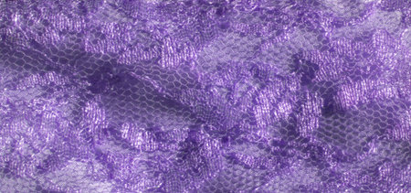 Blur of a close-up purple lace fabric with sparkling, translucent accents. The shimmering mesh and...