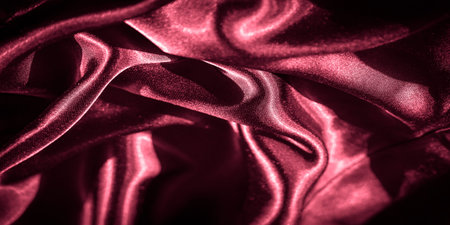 lurred crimson satin with folds and creases: The rich, shiny texture of crimson satin reflects light...