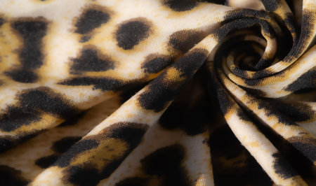 Blur of soft fabric adorned with an energetic animal print, showing golden and black tones with...