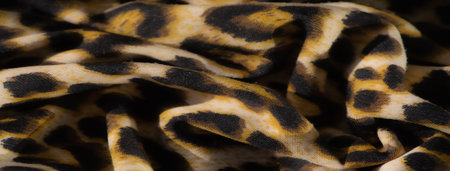Blur, the warm yellow and black leopard print fabric flows smoothly, with its intricate folds and...