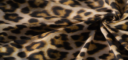 Blur of soft, draped fabric with a bold animal print in striking yellow and black tones. The...