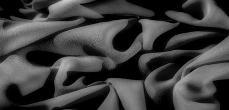 black Blur: Grayscale fabric with soft folds and delicate texture The smooth flow of material and interplay of shadows give the image an elegant and serene appealing perfect for interior decor or fashionの写真素材