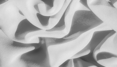Blurred gentle folds in soft, monochromatic fabric create a smooth, elegant look. The flowing nature of the material and the subtle shadows give it a refined and graceful appearance.の写真素材